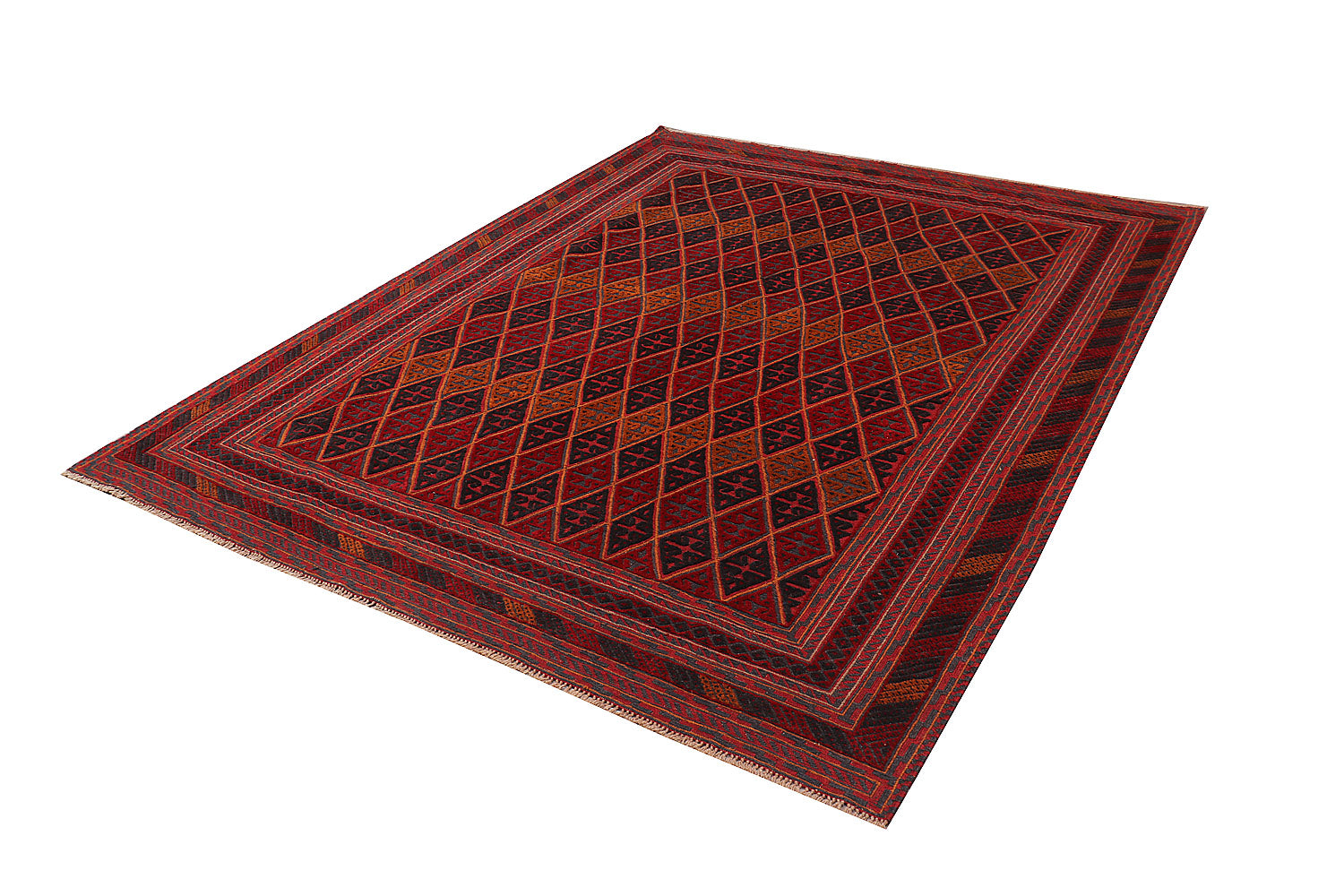 6' 6" x 8'  Red Handmade Mashwani Afghan Rug Rectangular