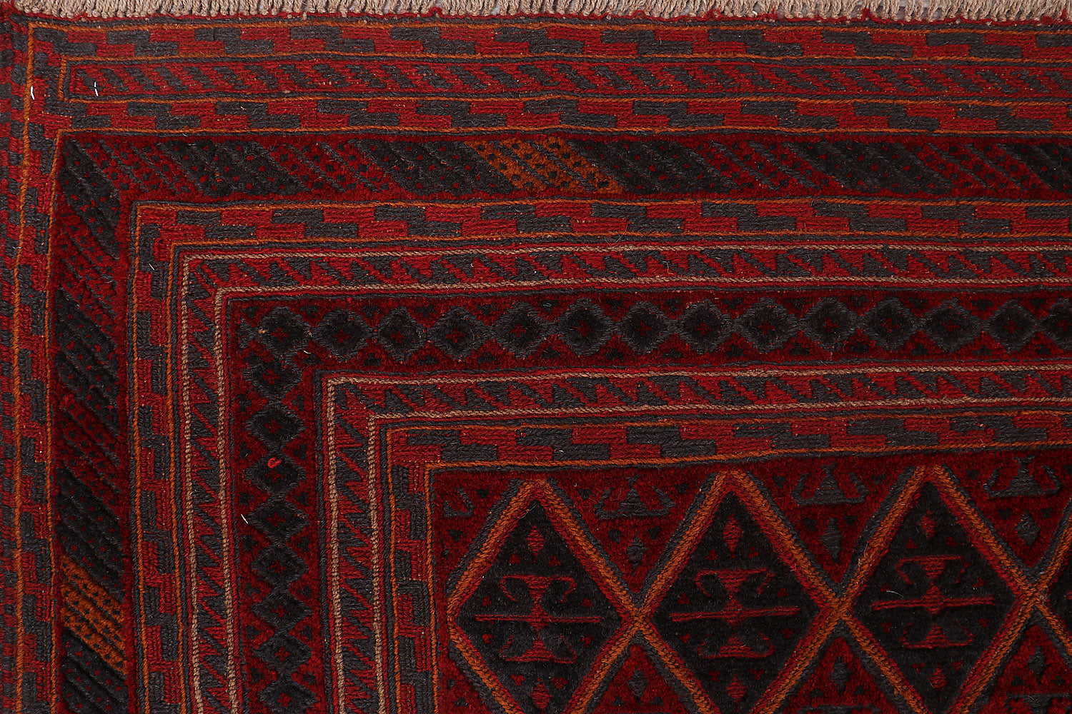6' 6" x 8'  Red Handmade Mashwani Afghan Rug Rectangular