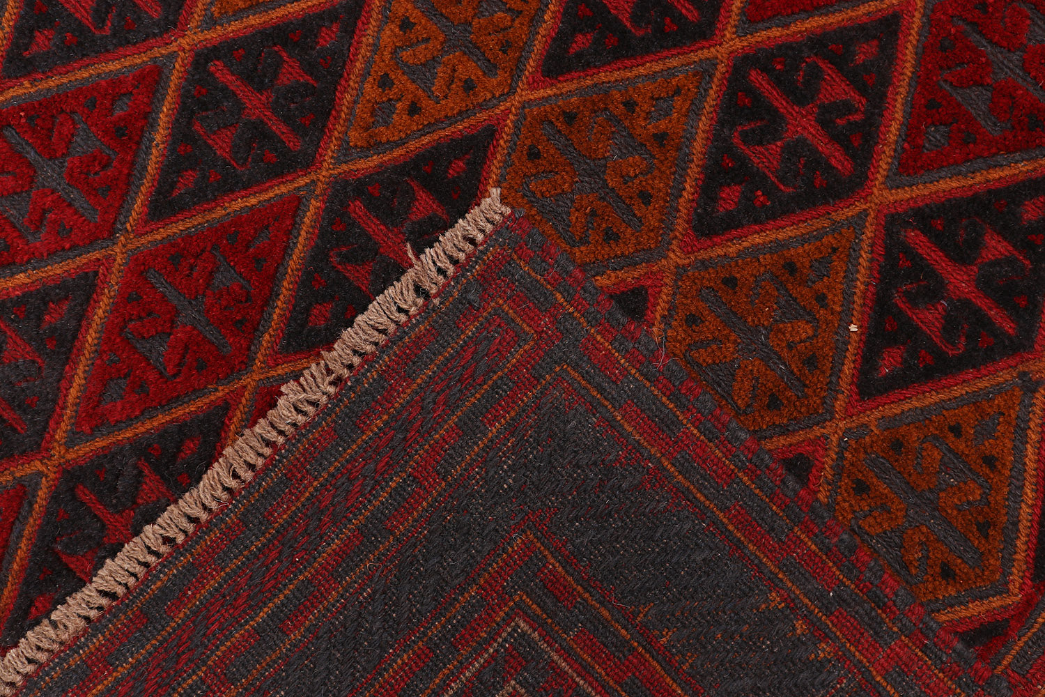 6' 6" x 8'  Red Handmade Mashwani Afghan Rug Rectangular