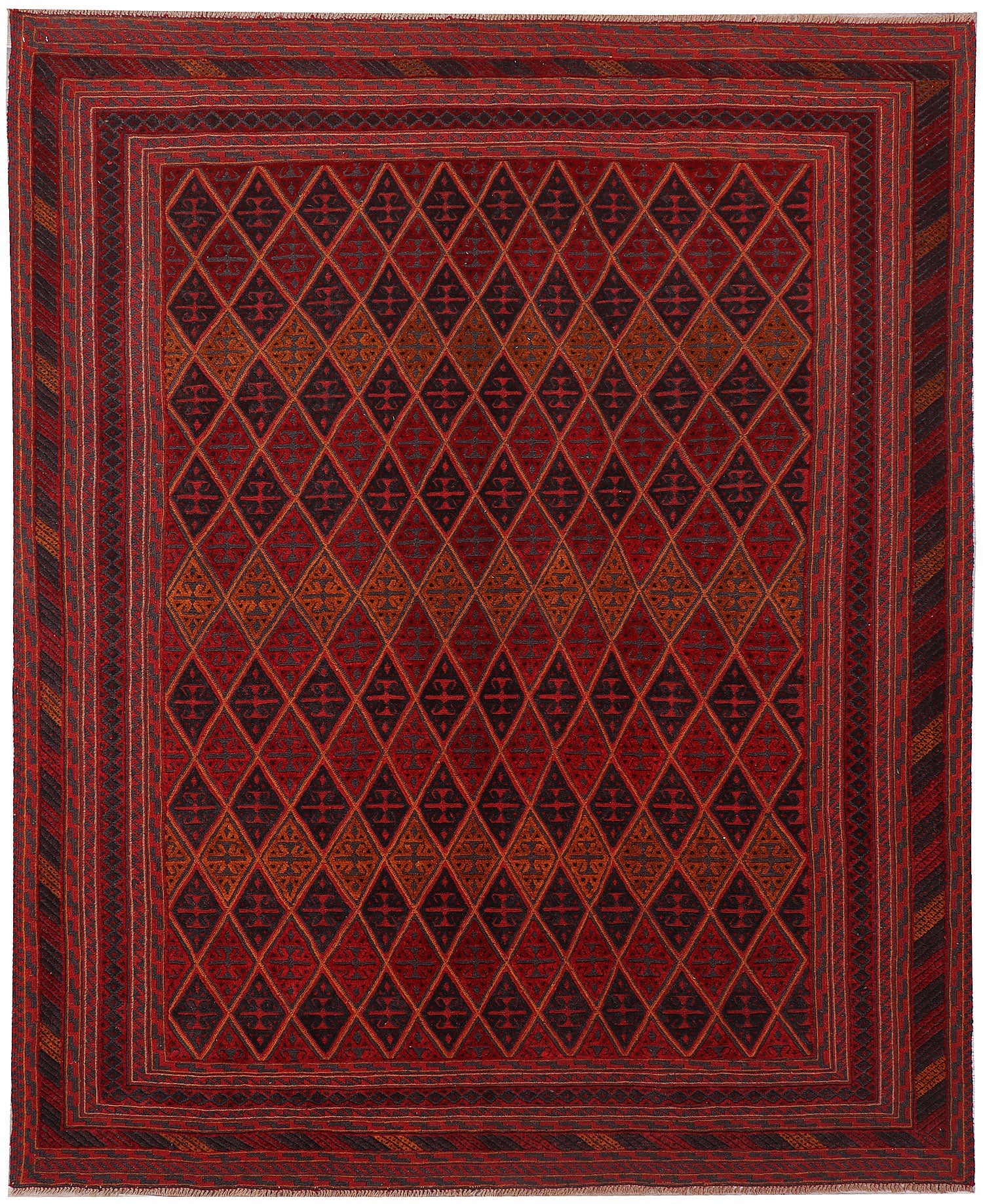 6' 6" x 8'  Red Handmade Mashwani Afghan Rug Rectangular
