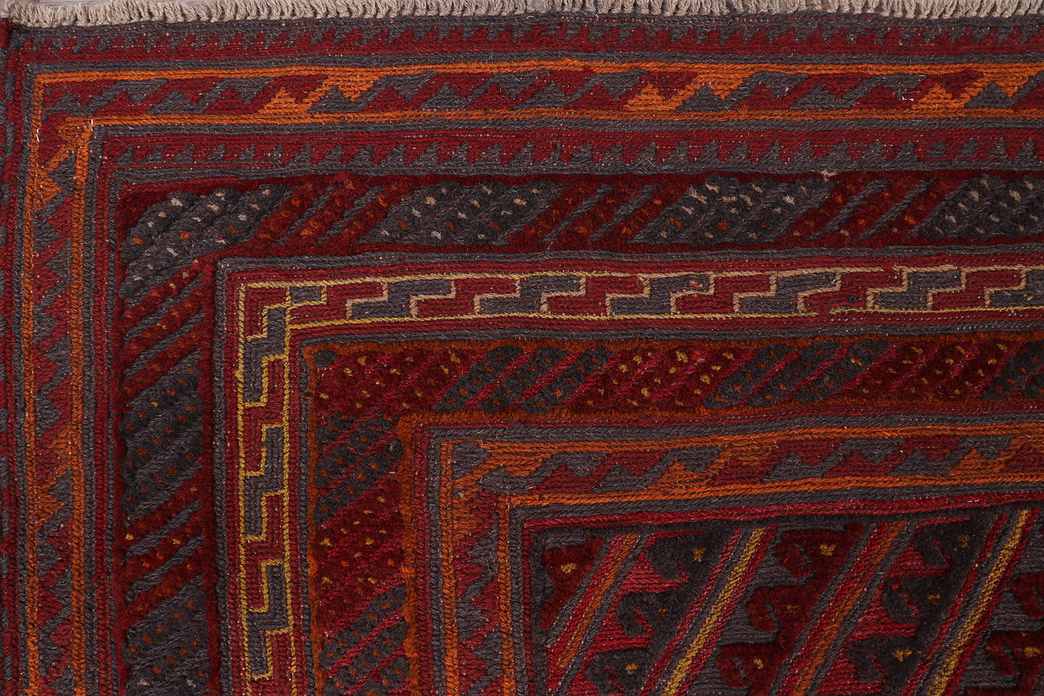 6' 6"X 10'  Red Handmade Mashwani Afghan Rug Rectangular