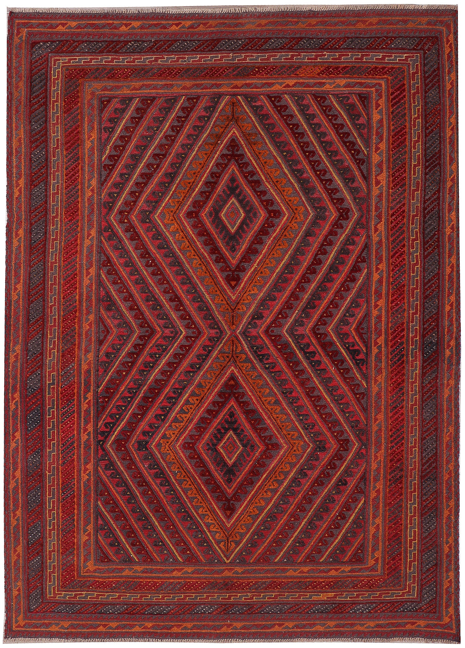 6' 6"X 10'  Red Handmade Mashwani Afghan Rug Rectangular