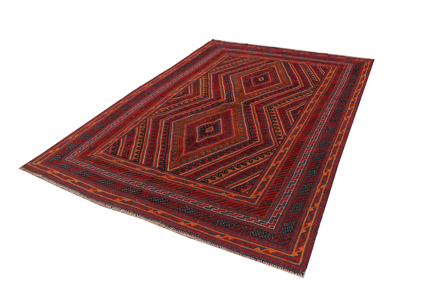 6' 6"X 10'  Red Handmade Mashwani Afghan Rug Rectangular