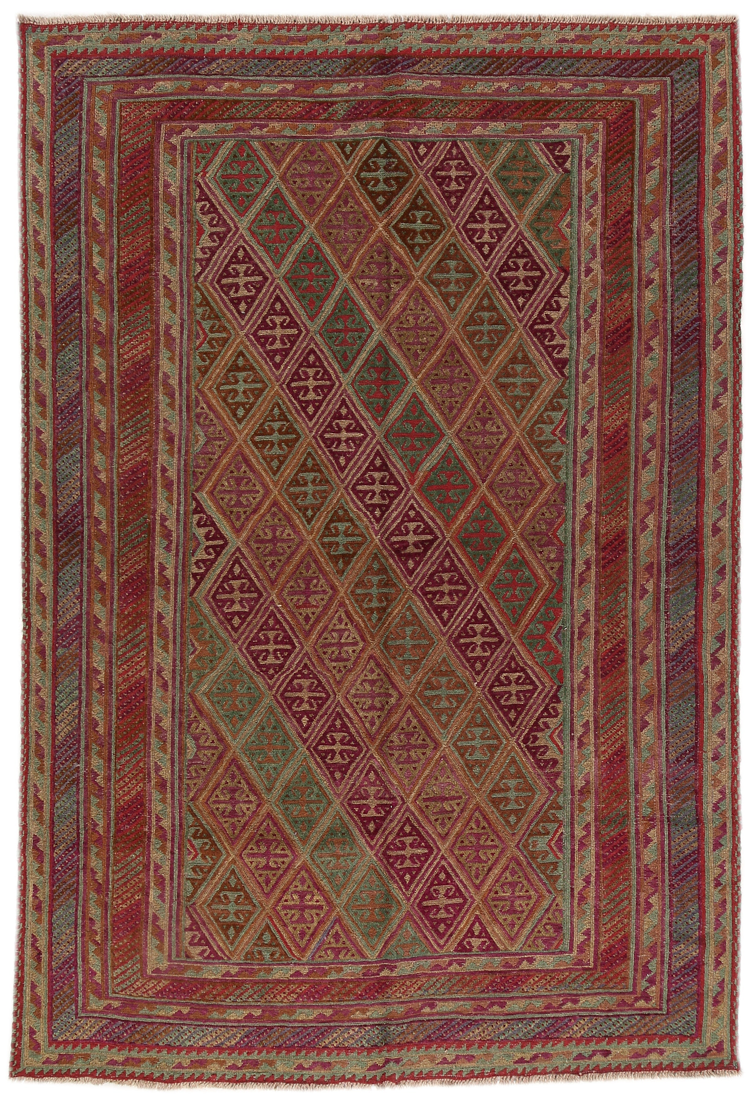 6' 6"X 10'  Multy Handmade Mashwani Afghan Rug Rectangular