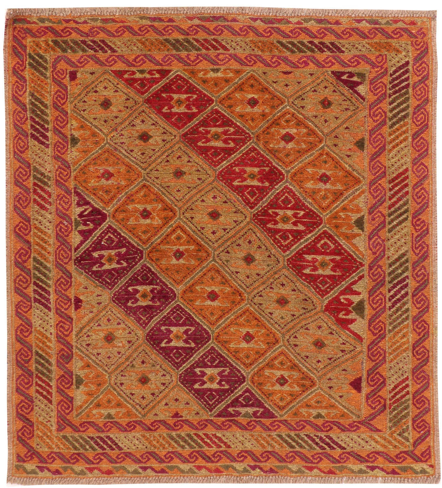 4' x 4'  Multy Handmade Mashwani Afghan Rug Square