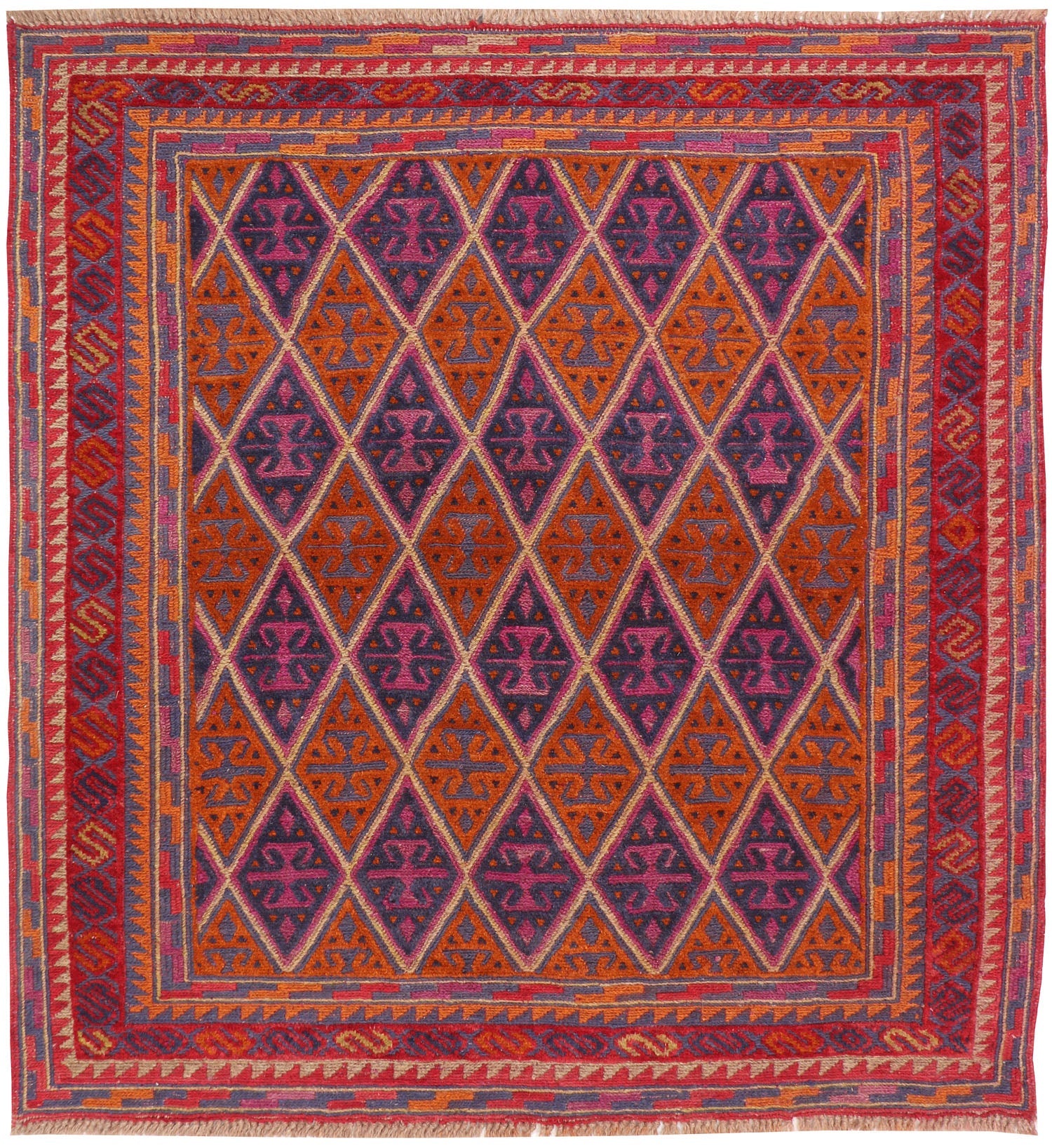 4' x 4'  Multy Handmade Mashwani Afghan Rug Square