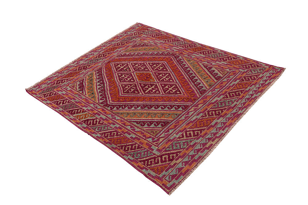 4' x 4'  Multy Handmade Mashwani Afghan Rug Square