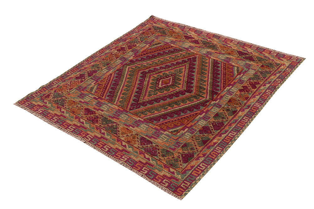 4' x 4'  Multy Handmade Mashwani Afghan Rug Square