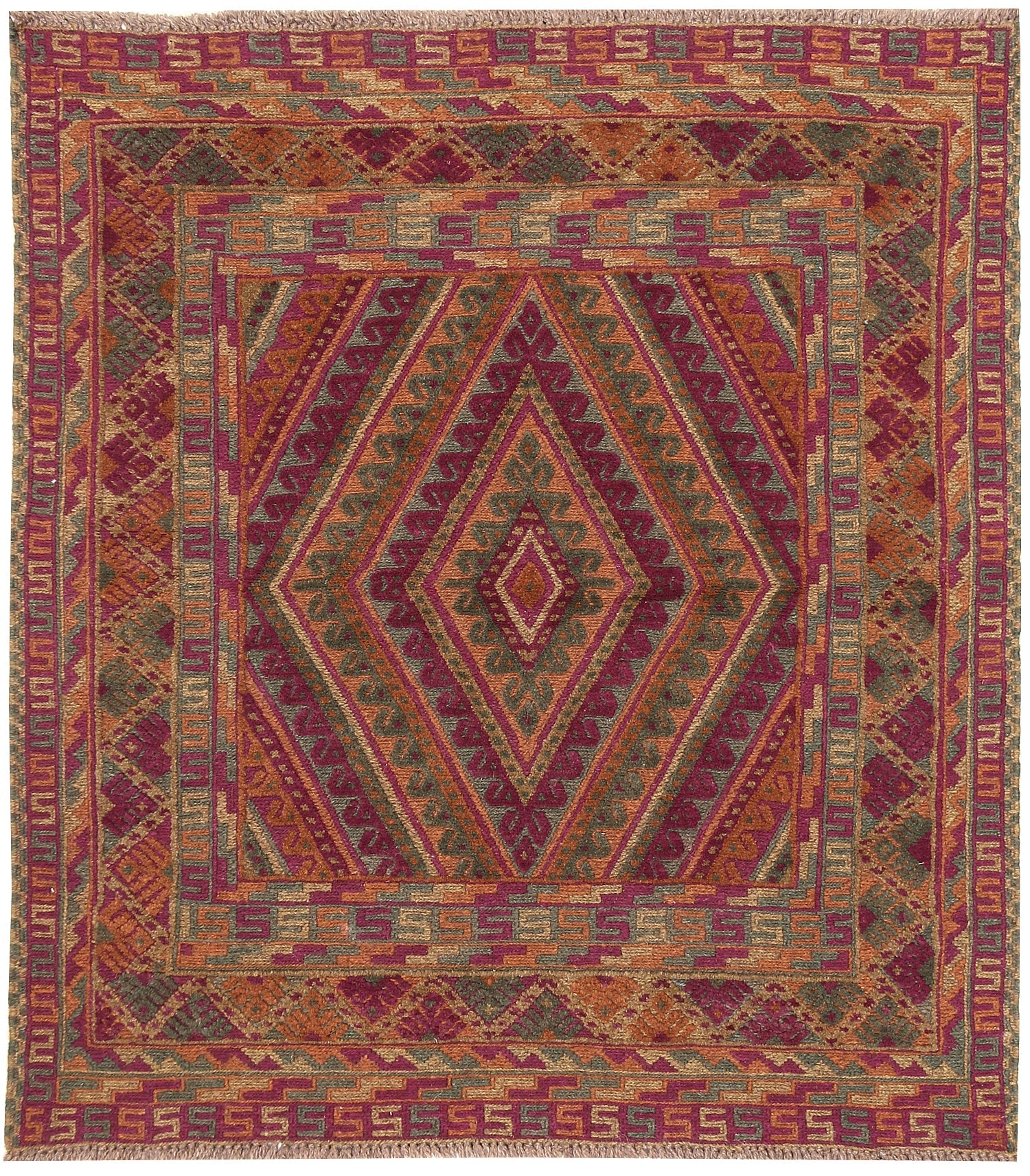 4' x 4'  Multy Handmade Mashwani Afghan Rug Square