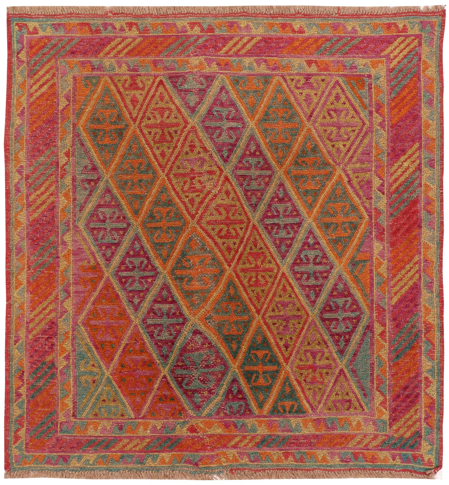 4' x 4'  Multy Handmade Mashwani Afghan Rug Square