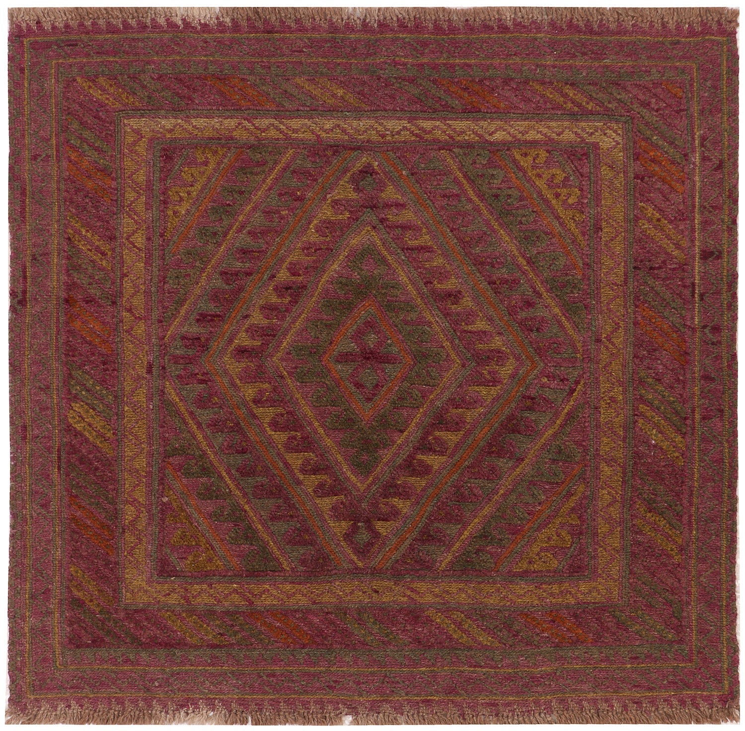 4' x 4'  Multy Handmade Mashwani Afghan Rug Square
