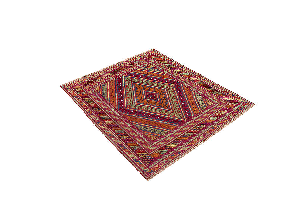 4' x 4'  Multy Handmade Mashwani Afghan Rug Square