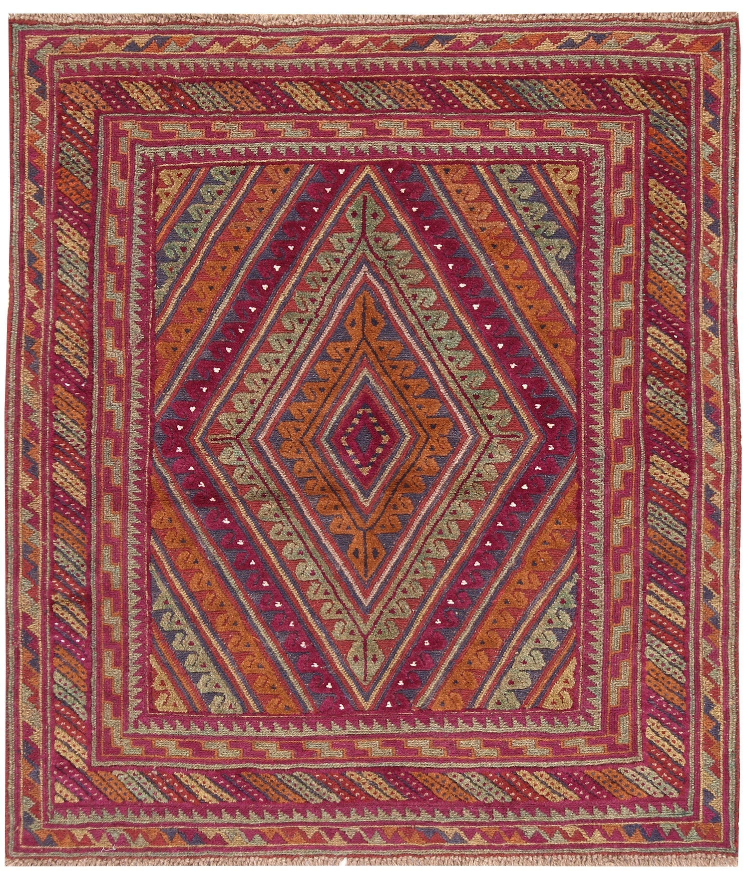 4' x 4'  Multy Handmade Mashwani Afghan Rug Square