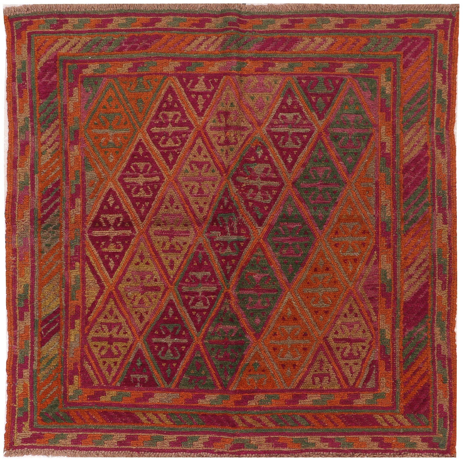 4' x 4'  Multy Handmade Mashwani Afghan Rug Square