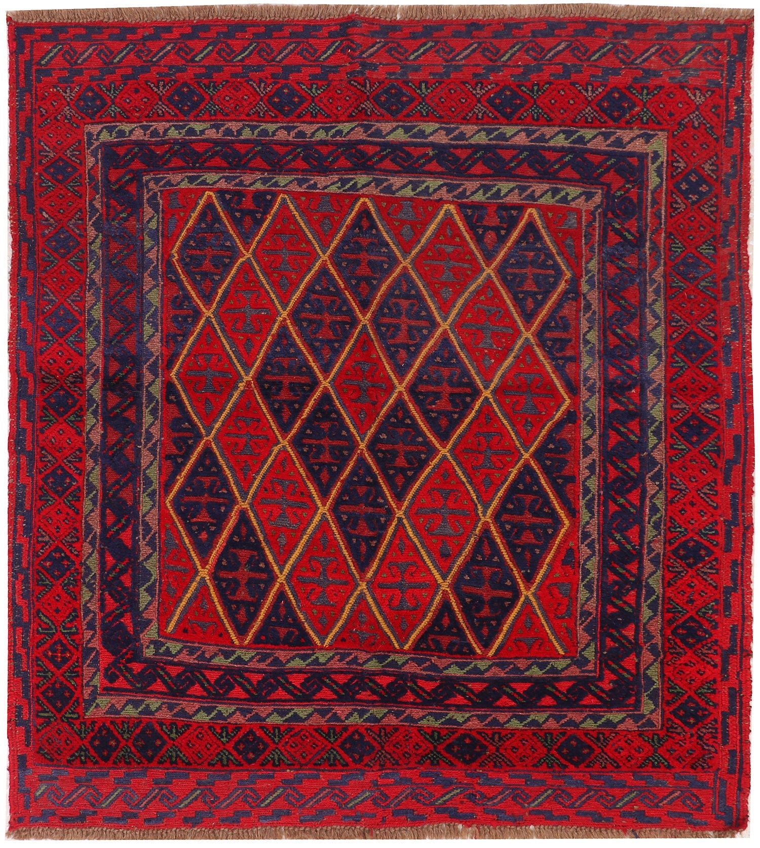 4' x 4'  Multy Handmade Mashwani Afghan Rug Square
