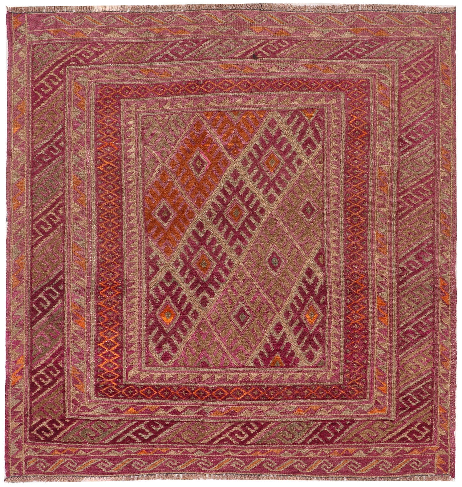 4' x 4'  Multy Handmade Mashwani Afghan Rug Square