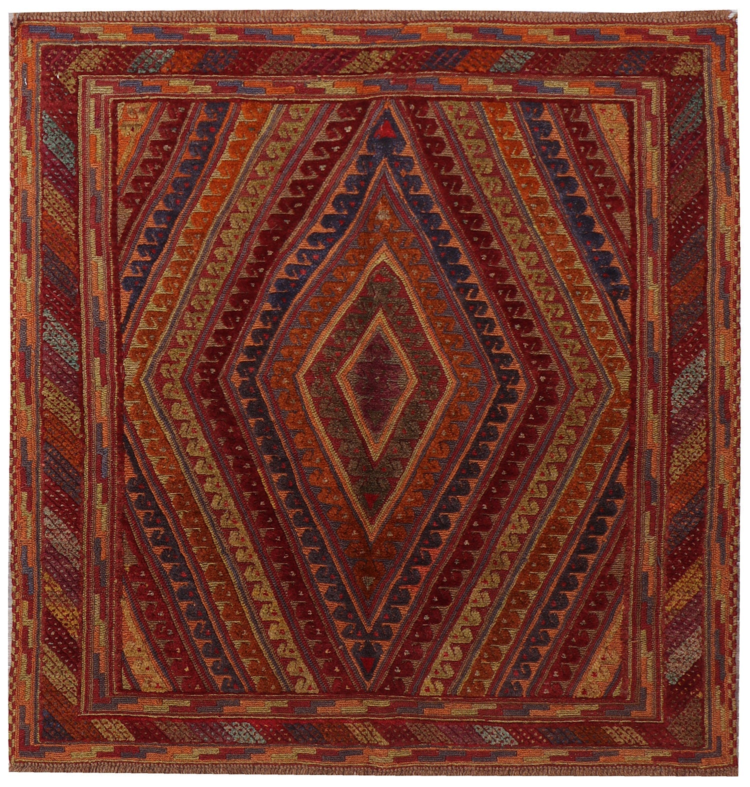 4' x 4'  Multy Handmade Mashwani Afghan Rug Square