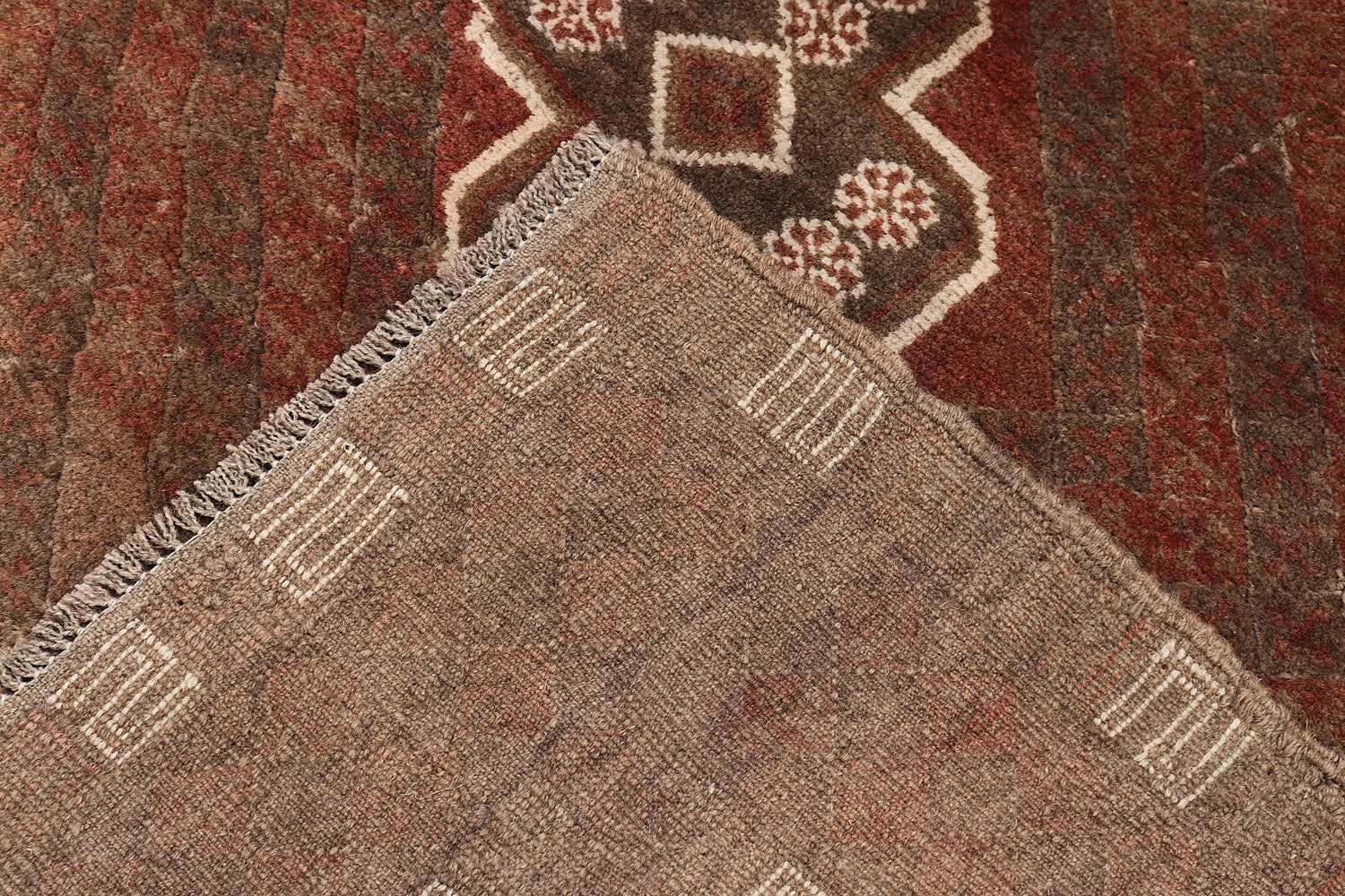 4' x 4'  Brown Handmade Mashwani Afghan Rug Square