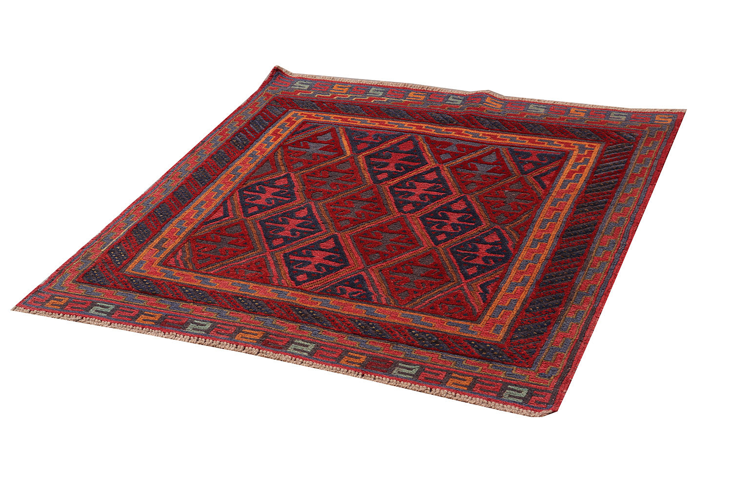 4' x 4'  Red Handmade Mashwani Afghan Rug Square