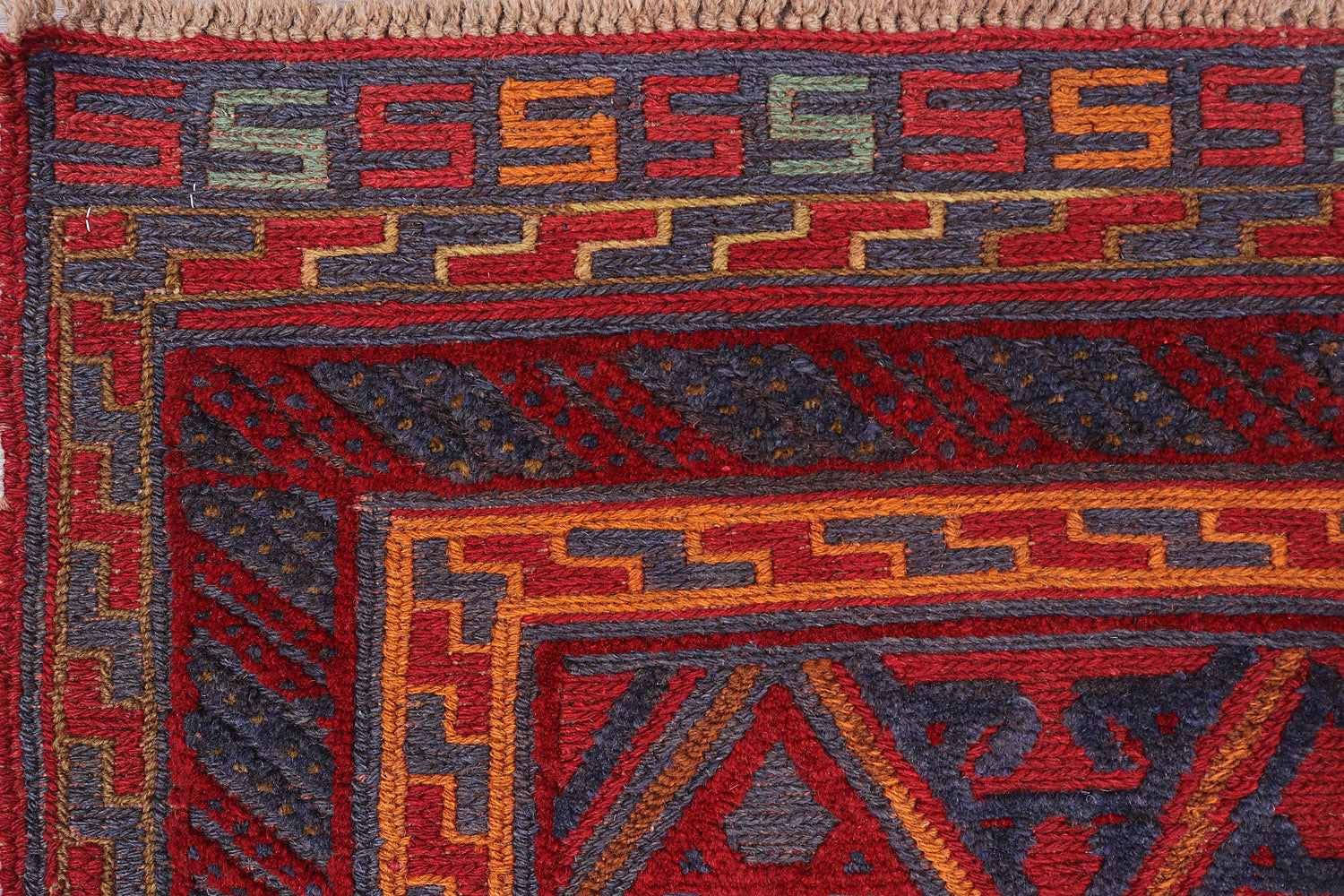 4' x 4'  Red Handmade Mashwani Afghan Rug Square