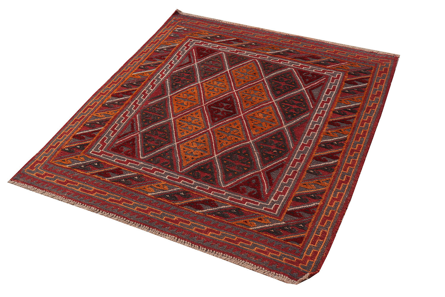 4' x 4'  Red Handmade Mashwani Afghan Rug Square