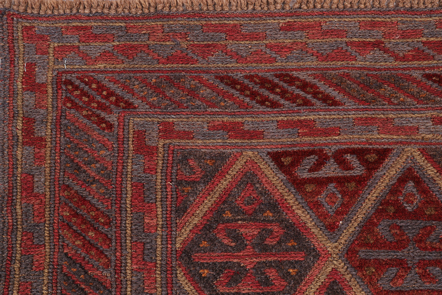 4' x 4'  Red Handmade Mashwani Afghan Rug Square
