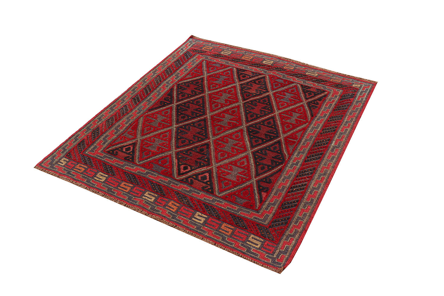 4' x 4'  Red Handmade Mashwani Afghan Rug Square