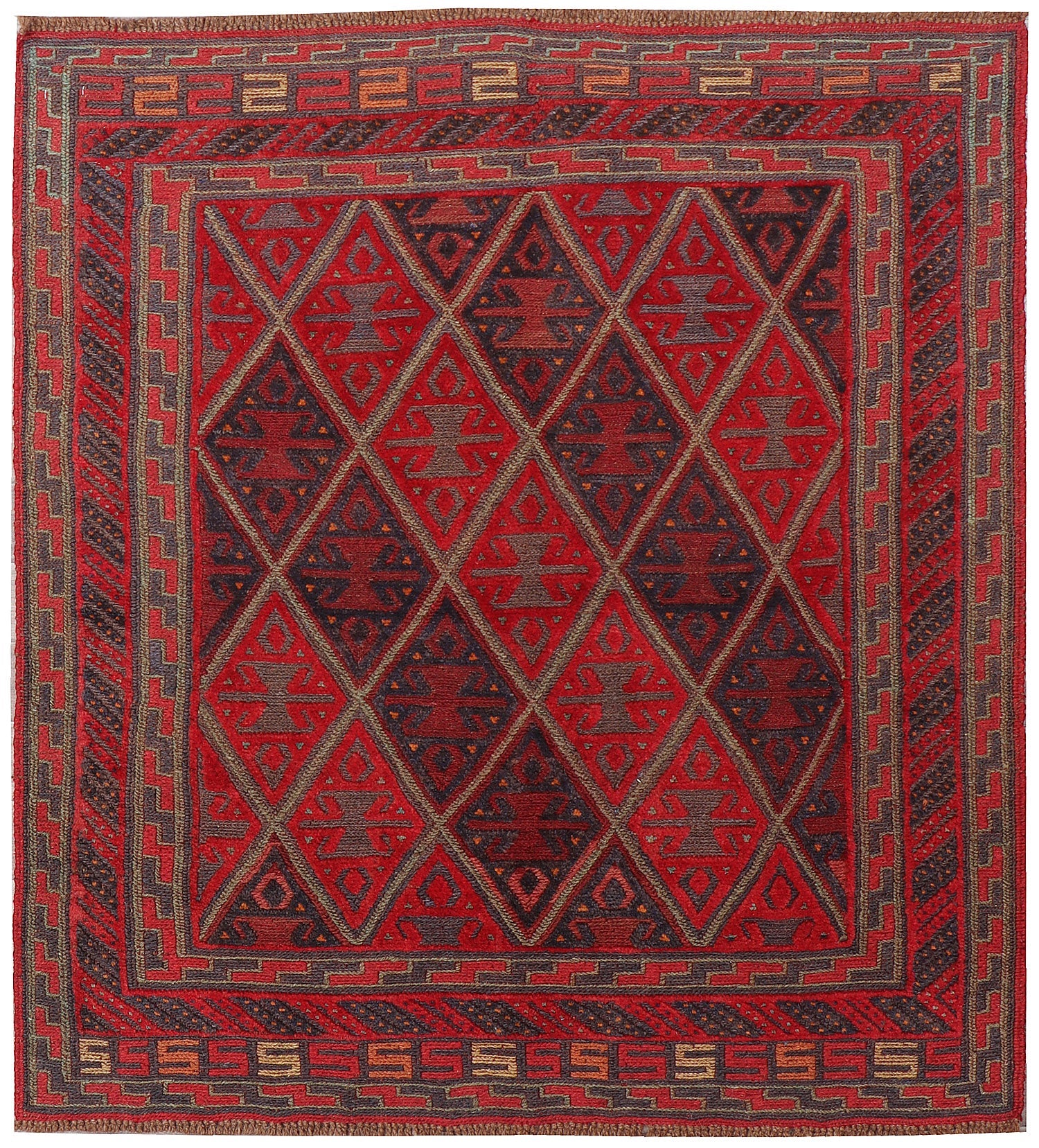 4' x 4'  Red Handmade Mashwani Afghan Rug Square