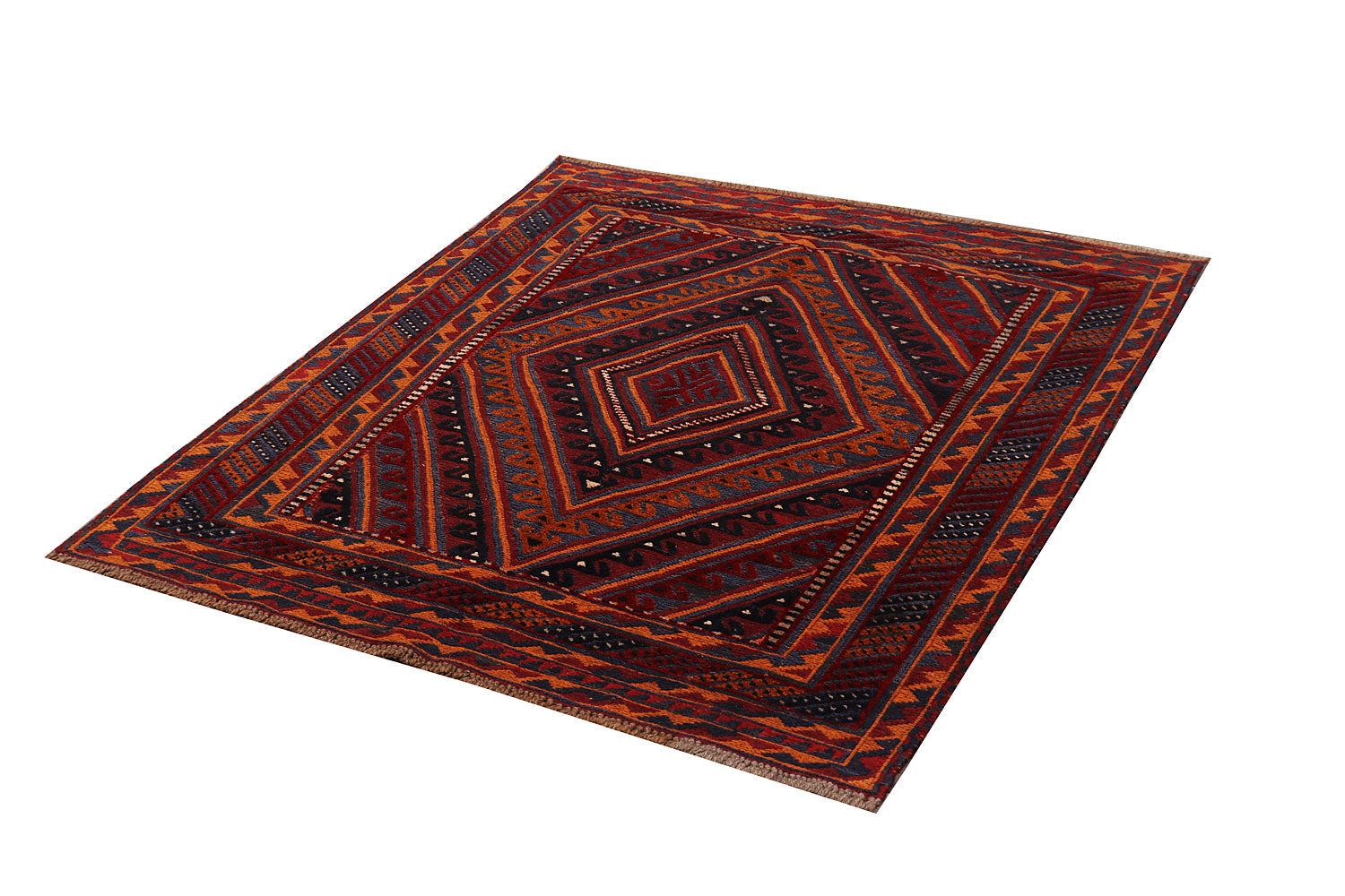 4' x 4'  Red Handmade Mashwani Afghan Rug Square