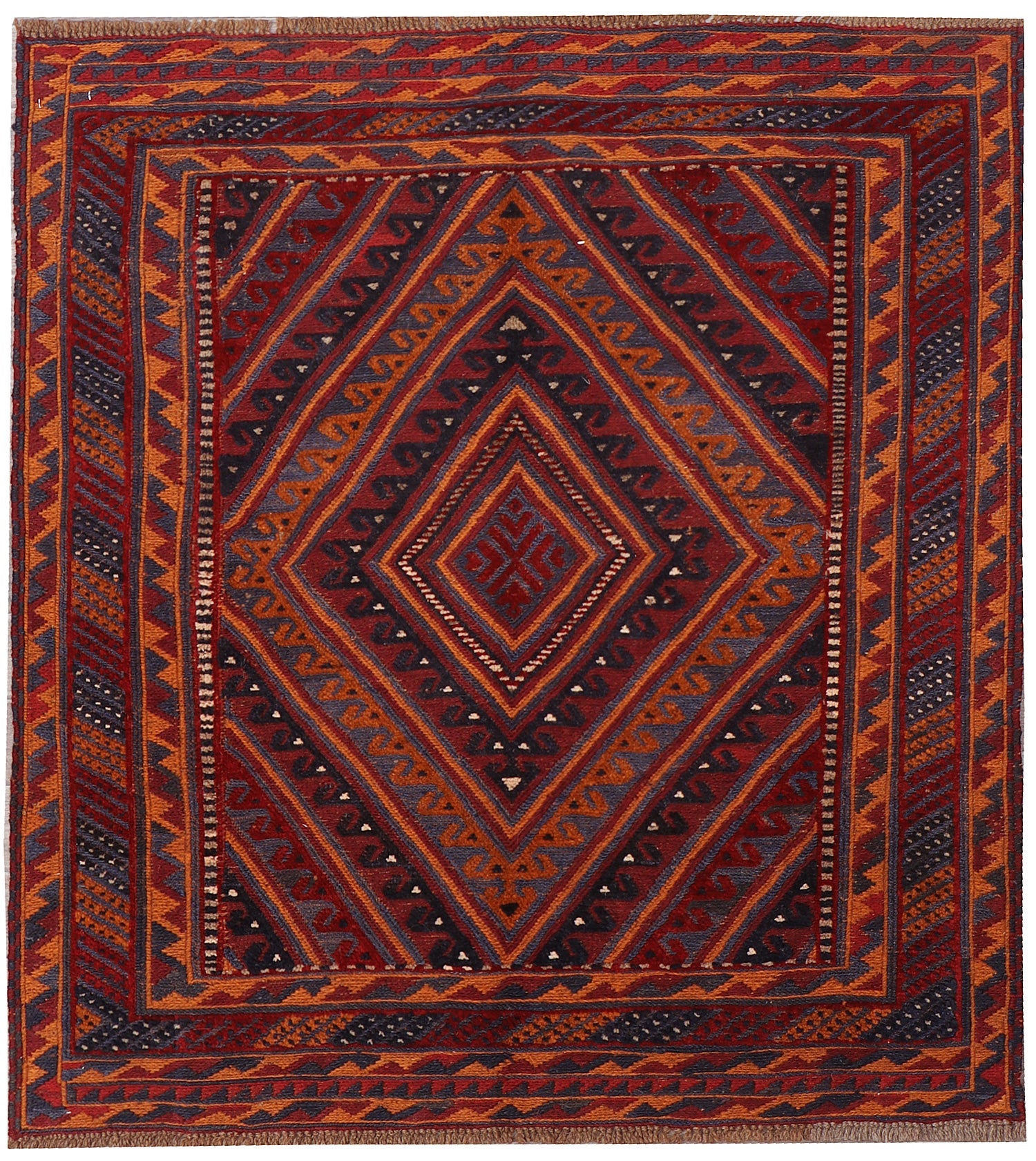4' x 4'  Red Handmade Mashwani Afghan Rug Square