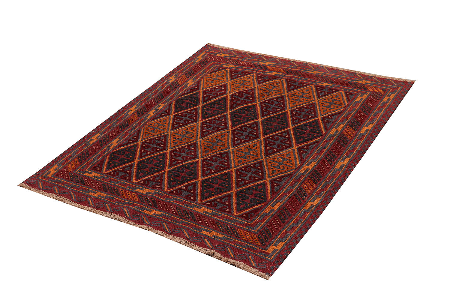 4' x 4'  Red Handmade Mashwani Afghan Rug Square