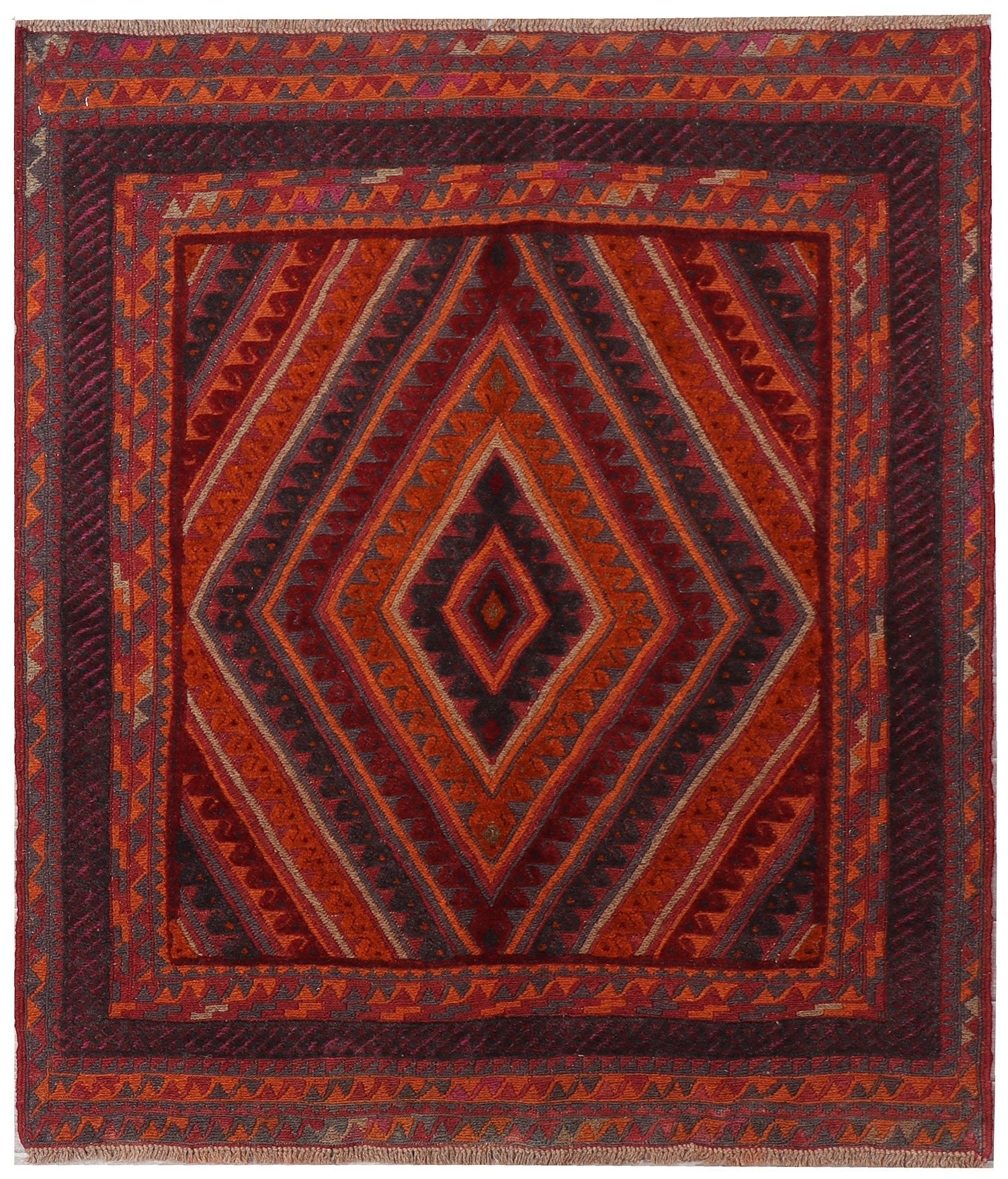 4' x 4'  Red Handmade Mashwani Afghan Rug Square