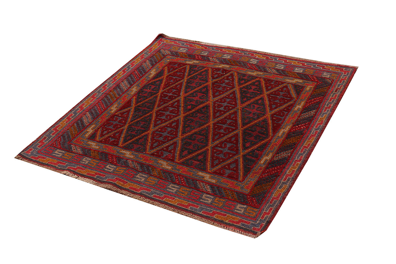 4' x 4'  Red Handmade Mashwani Afghan Rug Square