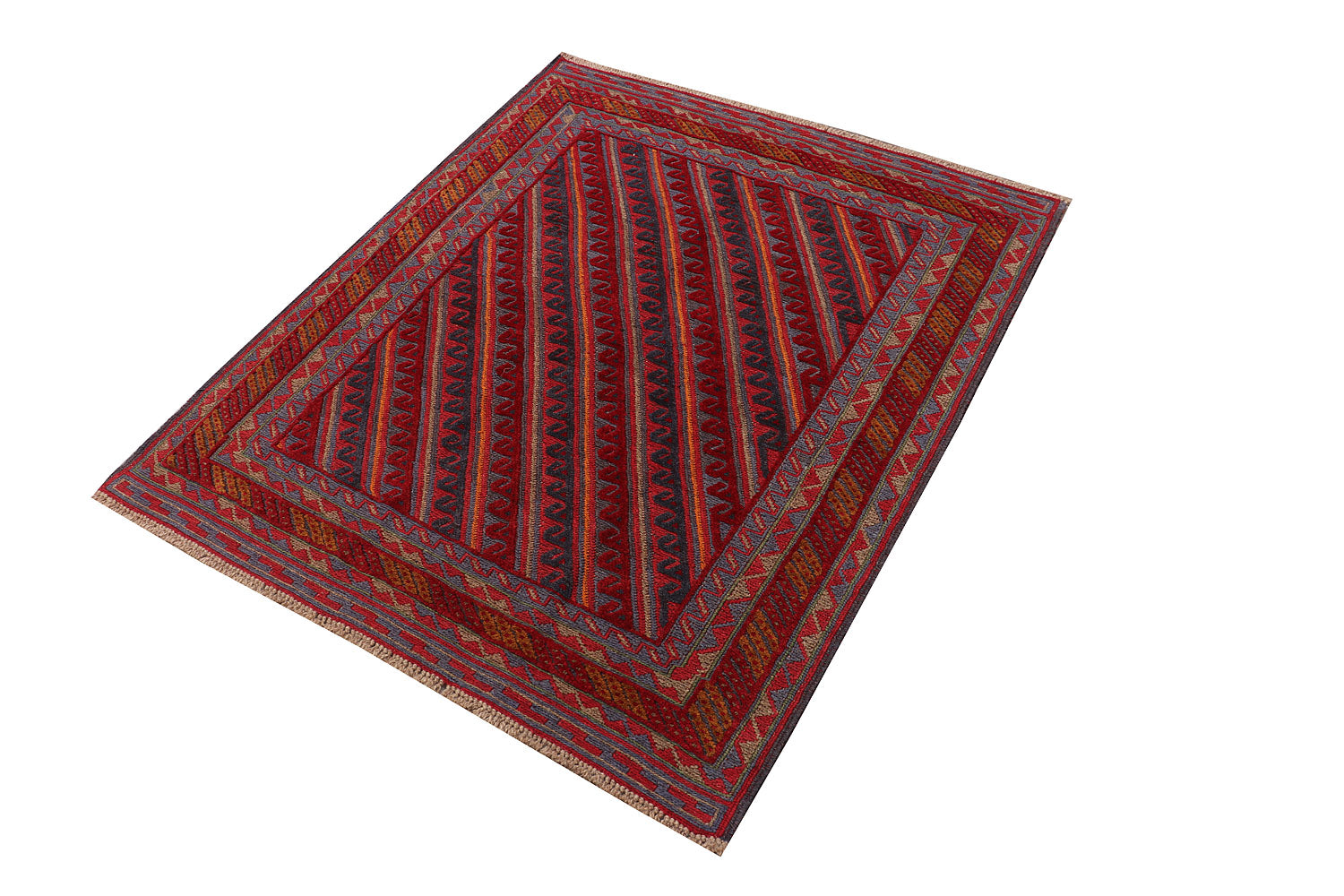 4' x 4'  Red Handmade Mashwani Afghan Rug Square