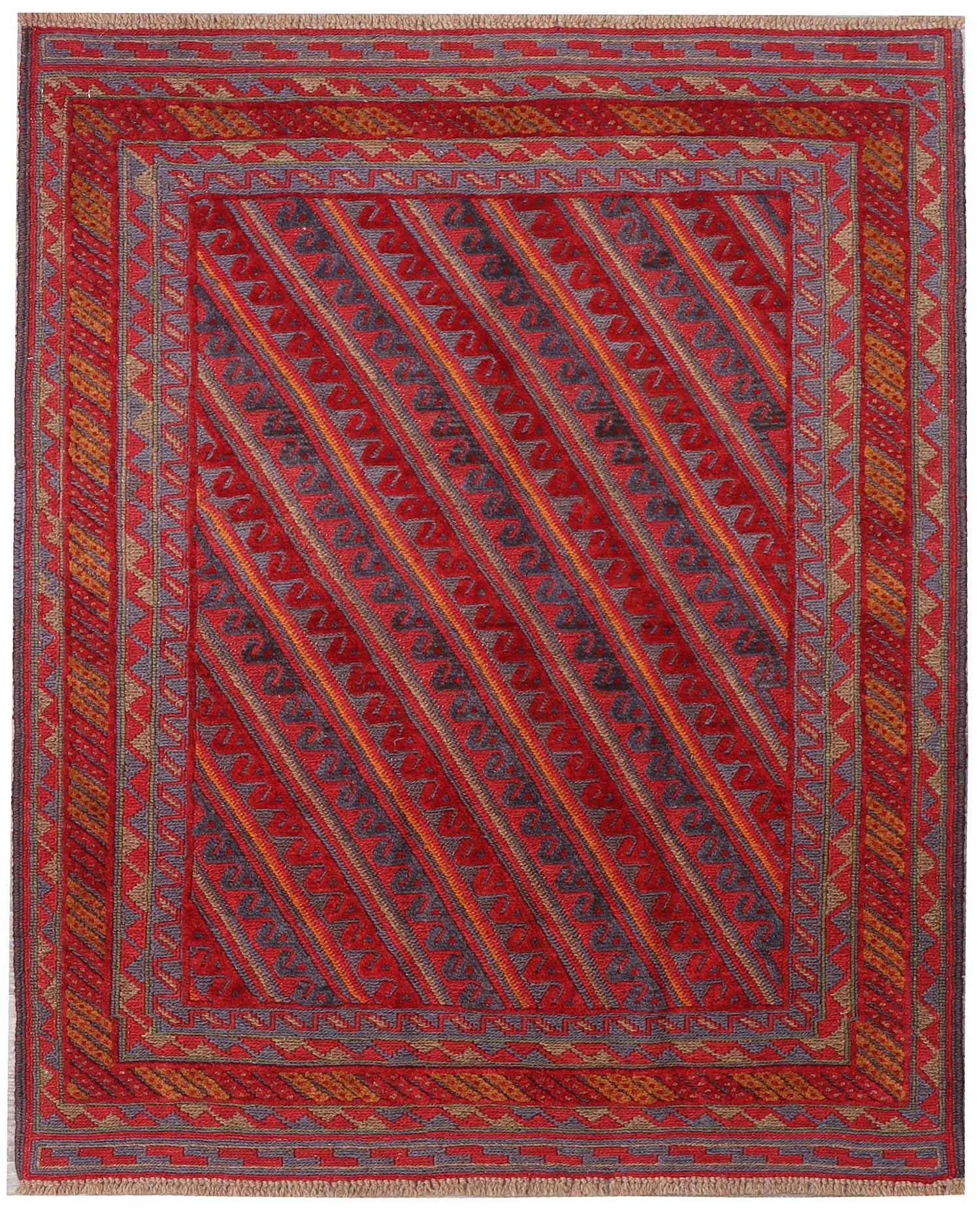 4' x 4'  Red Handmade Mashwani Afghan Rug Square