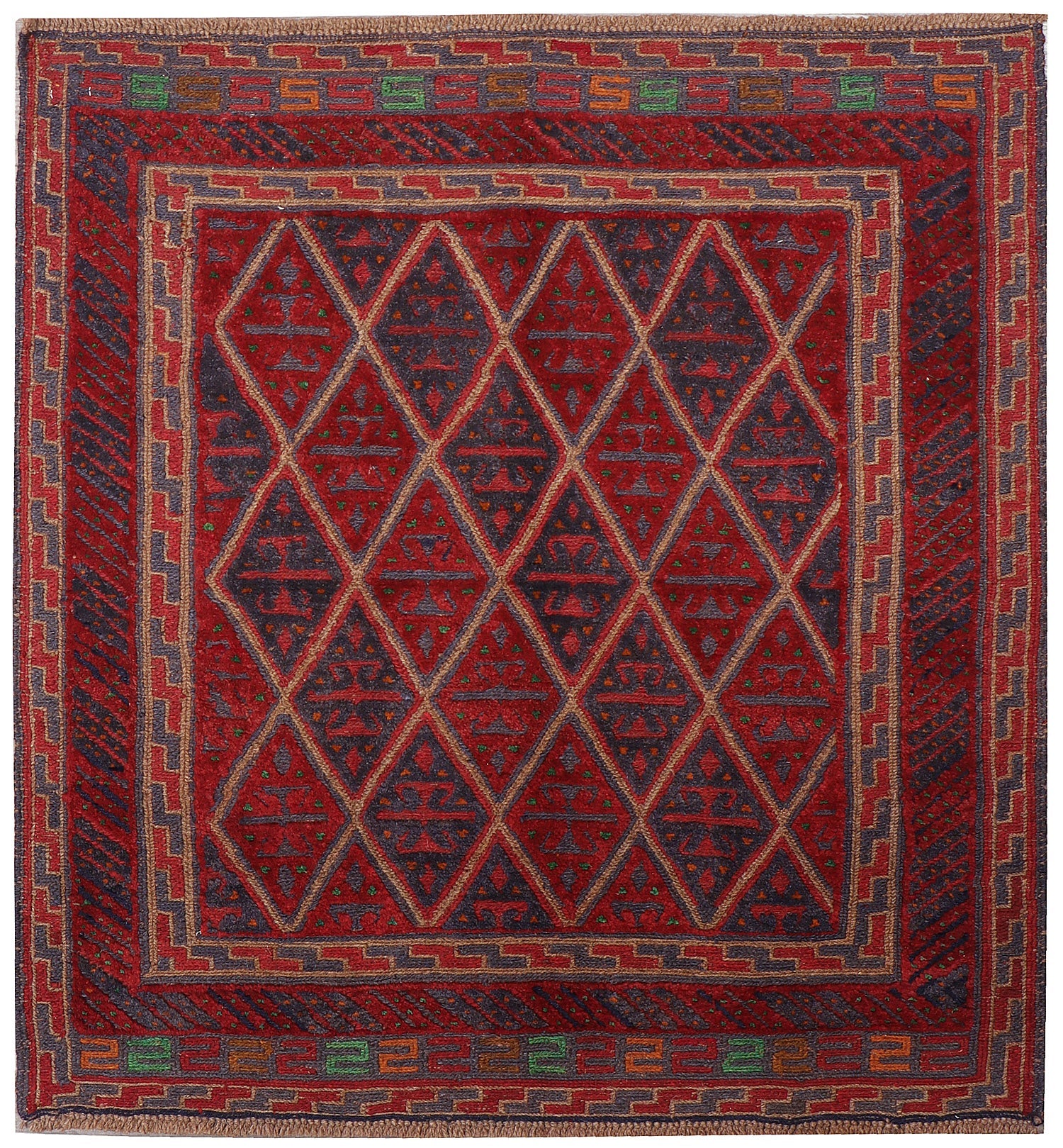 4' x 4'  Red Handmade Mashwani Afghan Rug Square