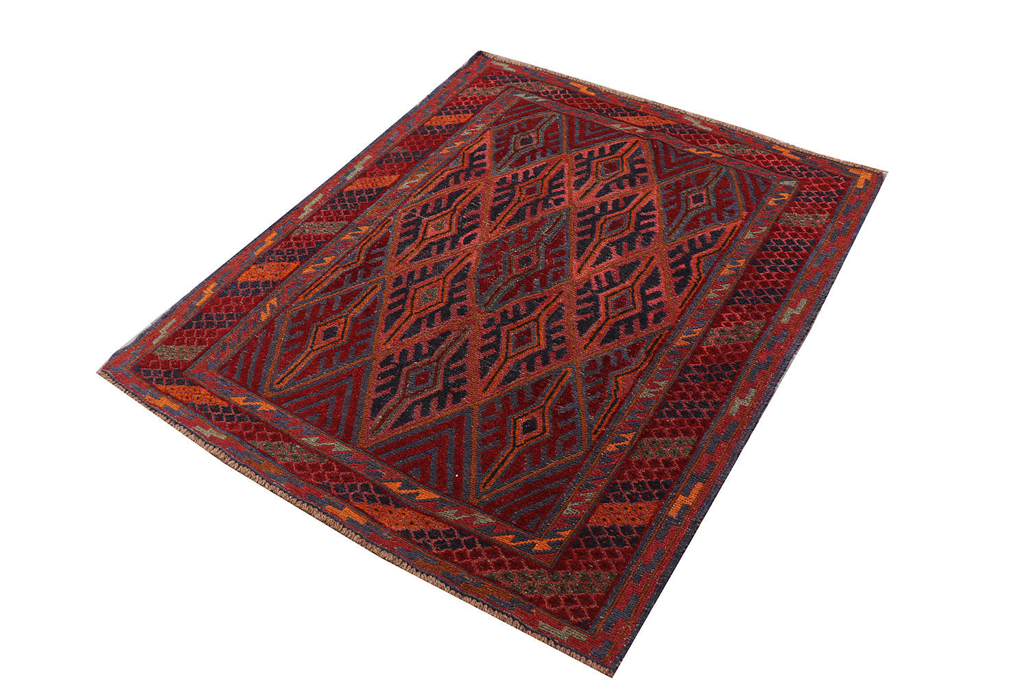 Red Handmade Mashwani Afghan Rug Rectangular