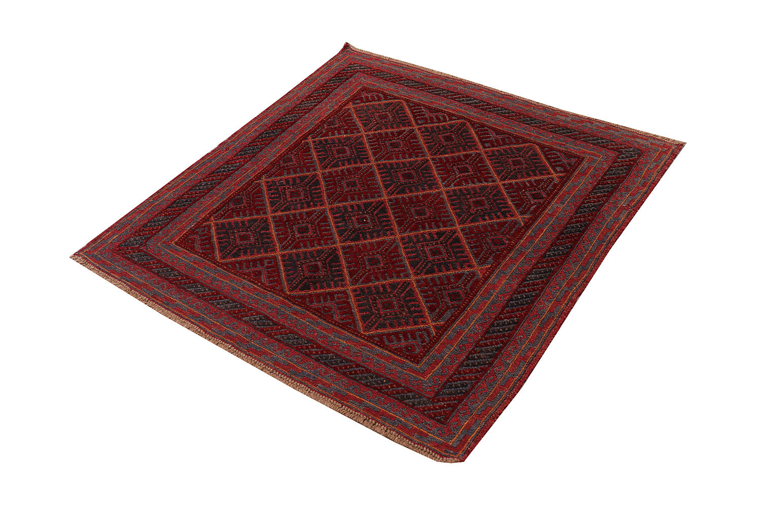 4' x 4'  Red Handmade Mashwani Afghan Rug Square