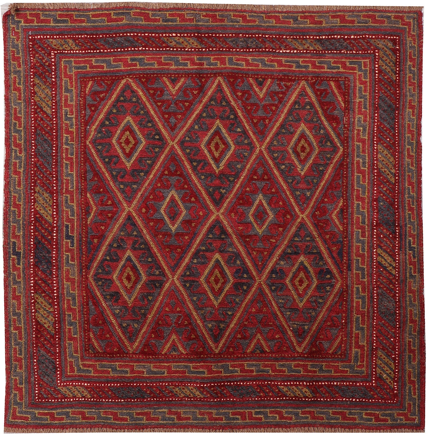 4' x 4'  Red Handmade Mashwani Afghan Rug Square