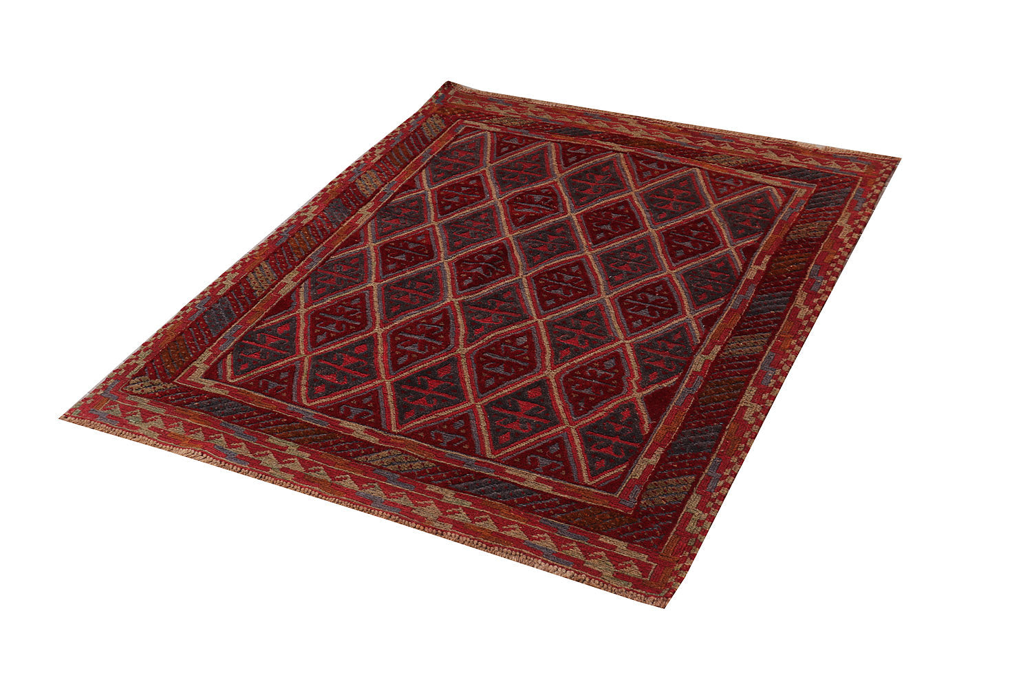4' x 4'  Red Handmade Mashwani Afghan Rug Square
