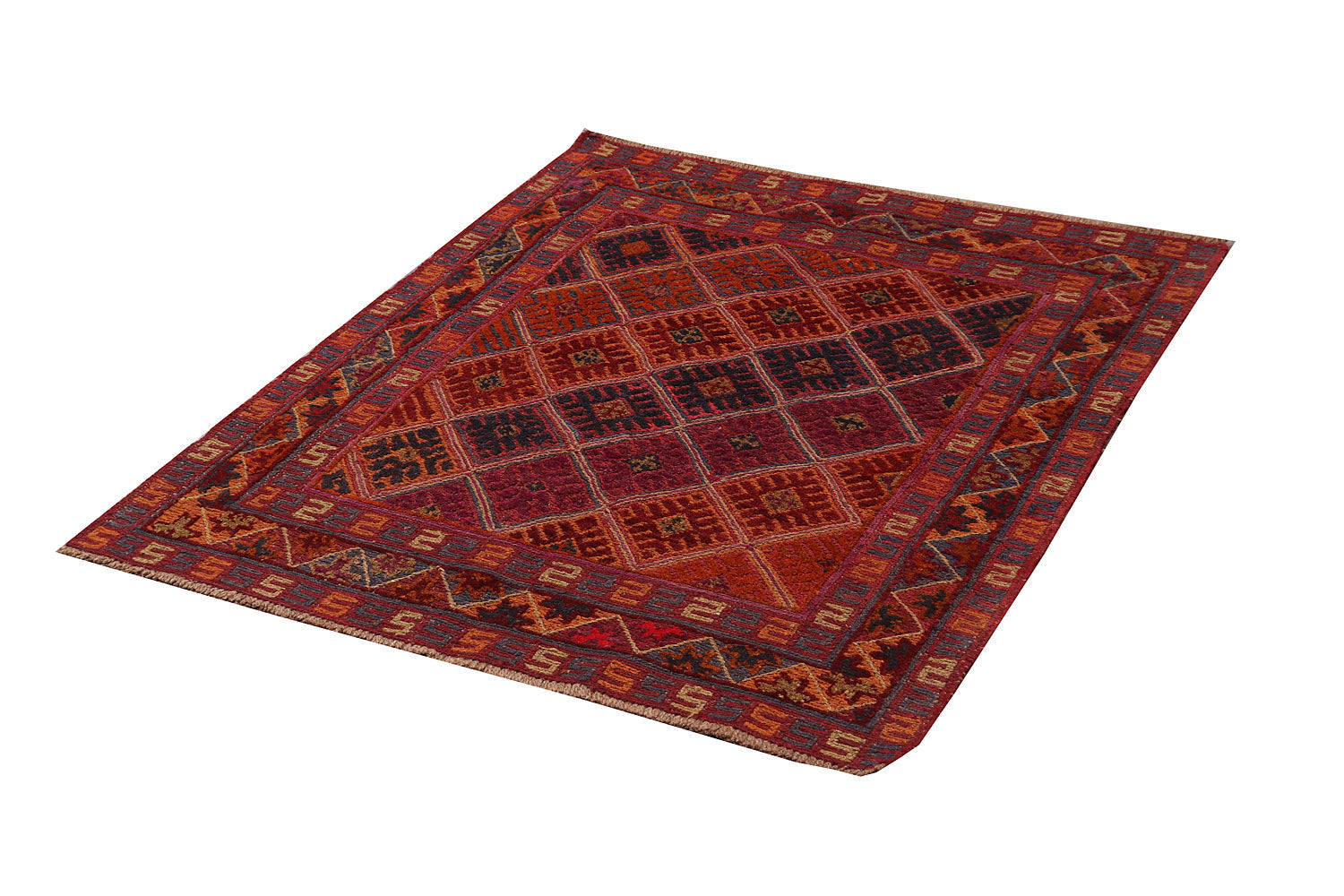 Red Handmade Mashwani Afghan Rug Rectangular