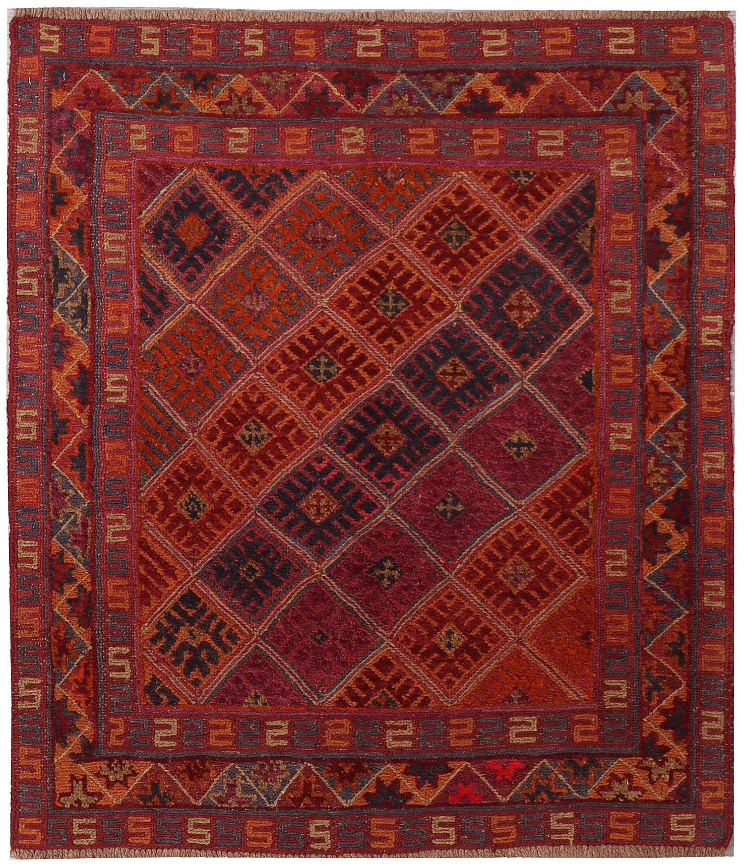 Red Handmade Mashwani Afghan Rug Rectangular