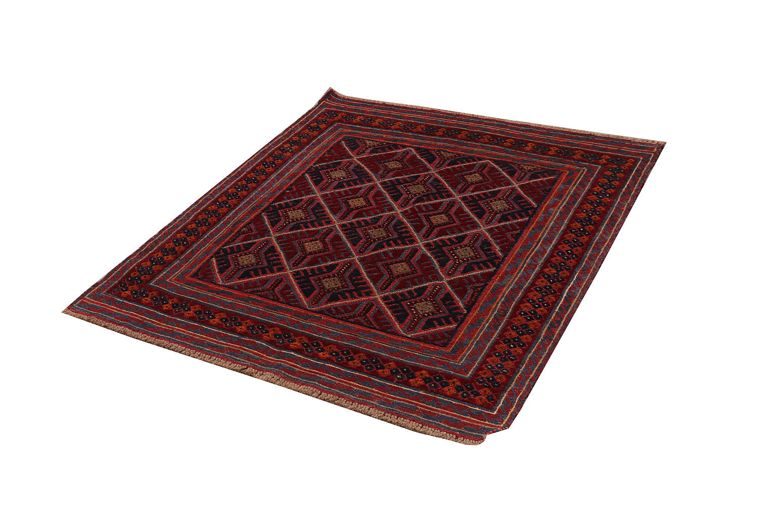 4' x 4'  Red Handmade Mashwani Afghan Rug Square