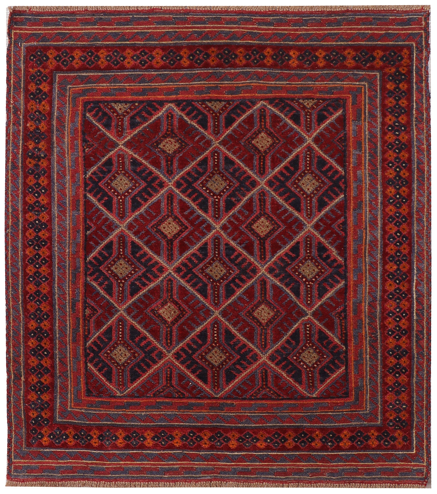 4' x 4'  Red Handmade Mashwani Afghan Rug Square