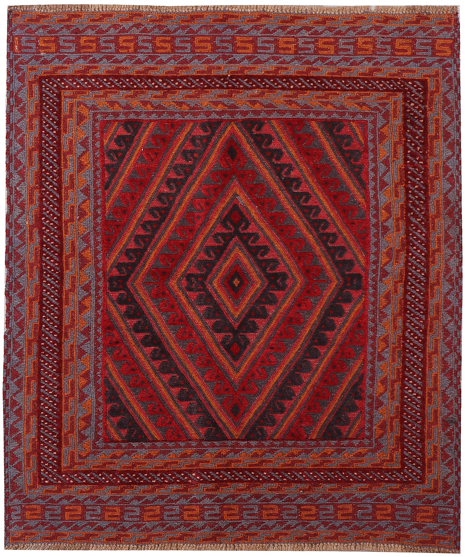 4' x 4'  Red Handmade Mashwani Afghan Rug Square