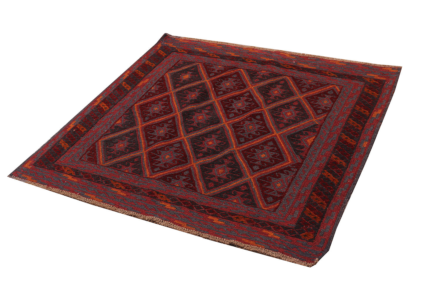 4' x 4'  Red Handmade Mashwani Afghan Rug Square