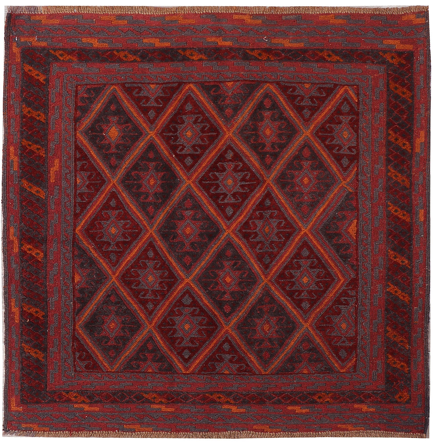 4' x 4'  Red Handmade Mashwani Afghan Rug Square