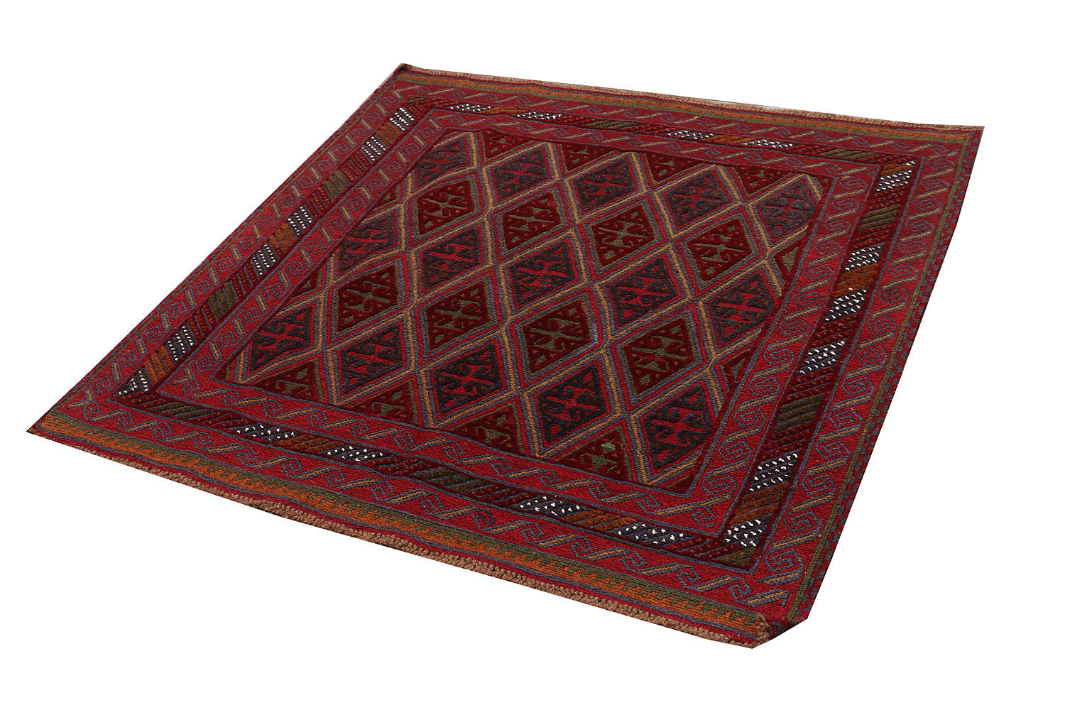 4' x 4'  Red Handmade Mashwani Afghan Rug Square
