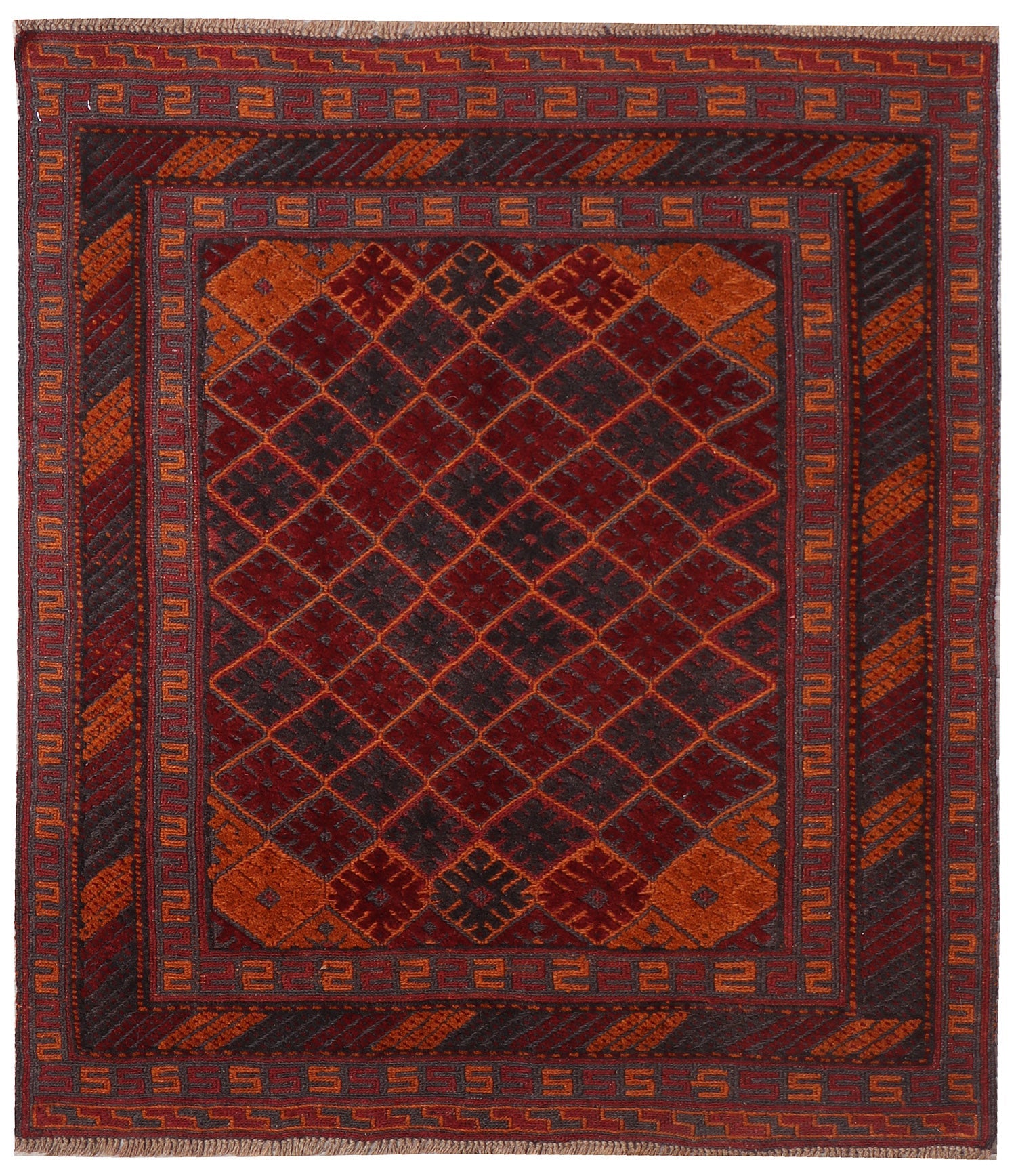 4' x 4'  Red Handmade Mashwani Afghan Rug Square
