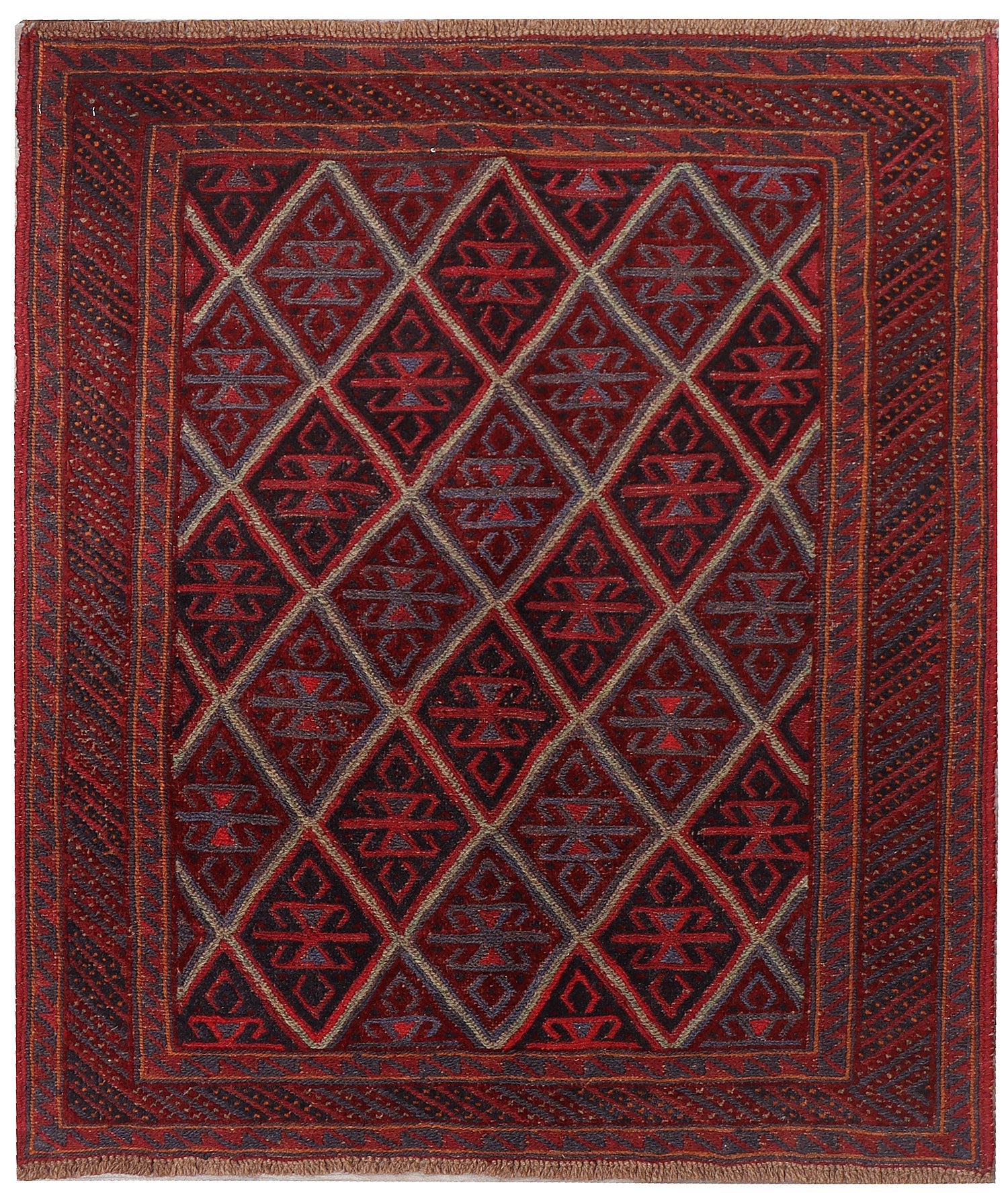 4' x 4'  Red Handmade Mashwani Afghan Rug Square